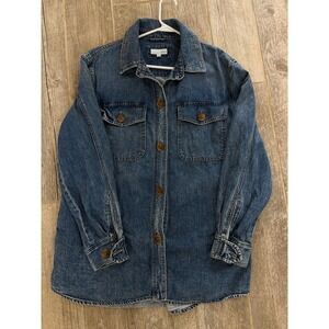 LOFT Denim Shirt Jacket Womens L Blue Excellent Utility Shacket Cotton Button Up